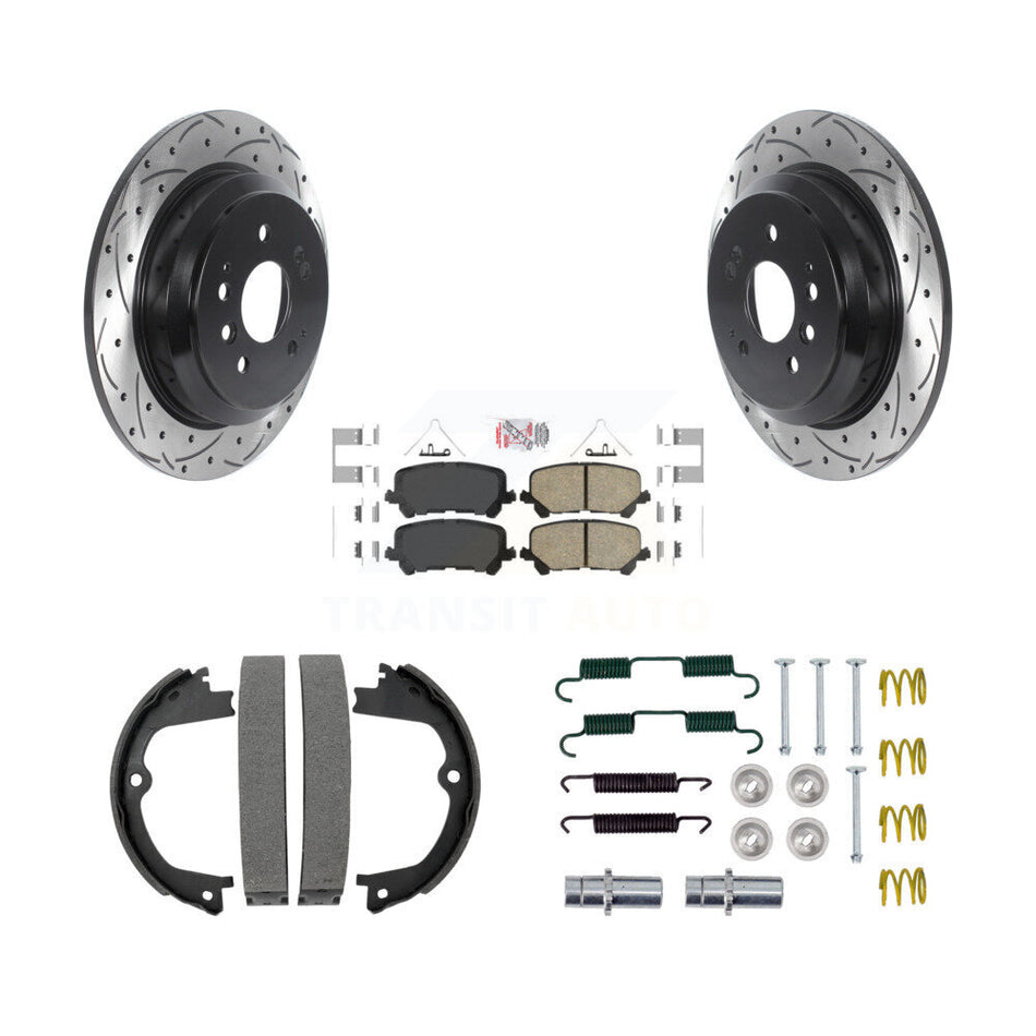 Rear Disc Drilled & Slotted Rotors Ceramic Pads Parking Shoes And Hardware Kit For Honda KDA-103824