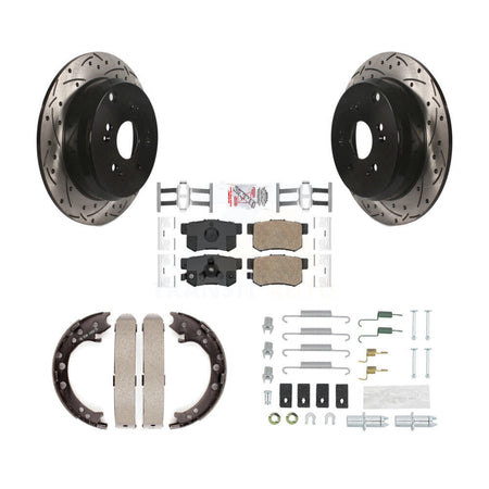Rear Disc Drilled & Slotted Rotors Ceramic Pads Parking Shoes Hardware Kit For Honda CR-V KDA-103830