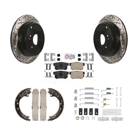 Rear Disc Drilled & Slotted Rotors Ceramic Pads Parking Shoes Hardware Kit For Acura RDX KDA-103832