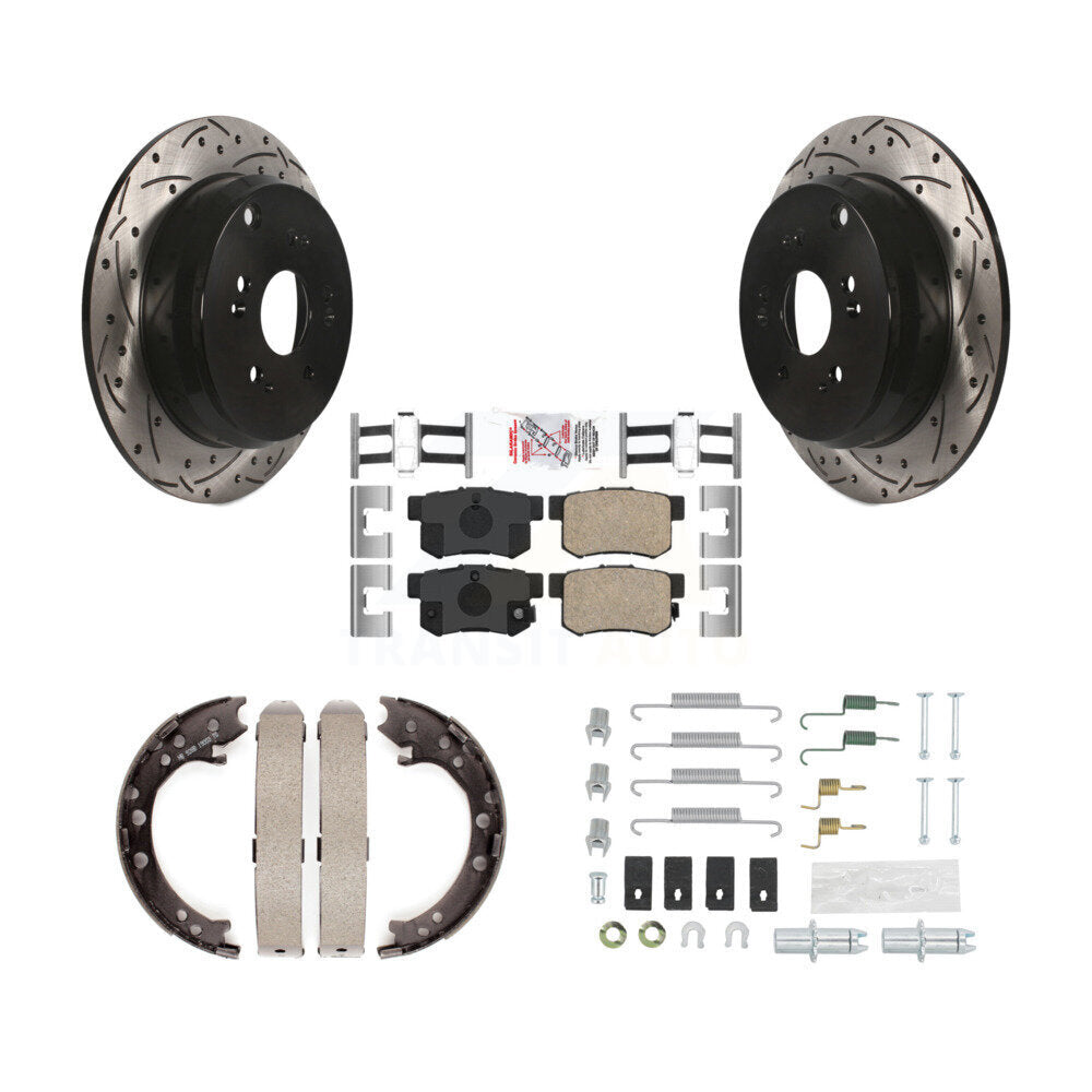 Rear Disc Drilled & Slotted Rotors Ceramic Pads Parking Shoes Hardware Kit For Acura RDX KDA-103833