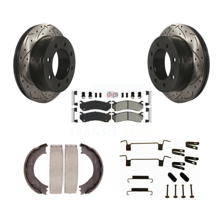Rear Disc Drilled & Slotted Rotors Semi-Metallic Pads Parking Shoes Hardware Kit For 2500 KDA-103856