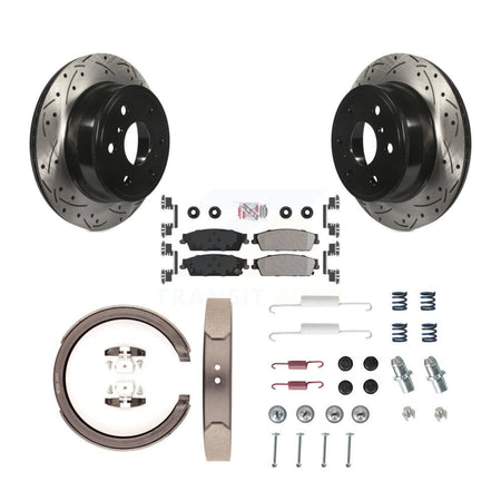 Rear Disc Drilled & Slotted Rotors Semi-Metallic Pads Parking Shoes Hardware Kit For GMC KDA-103867