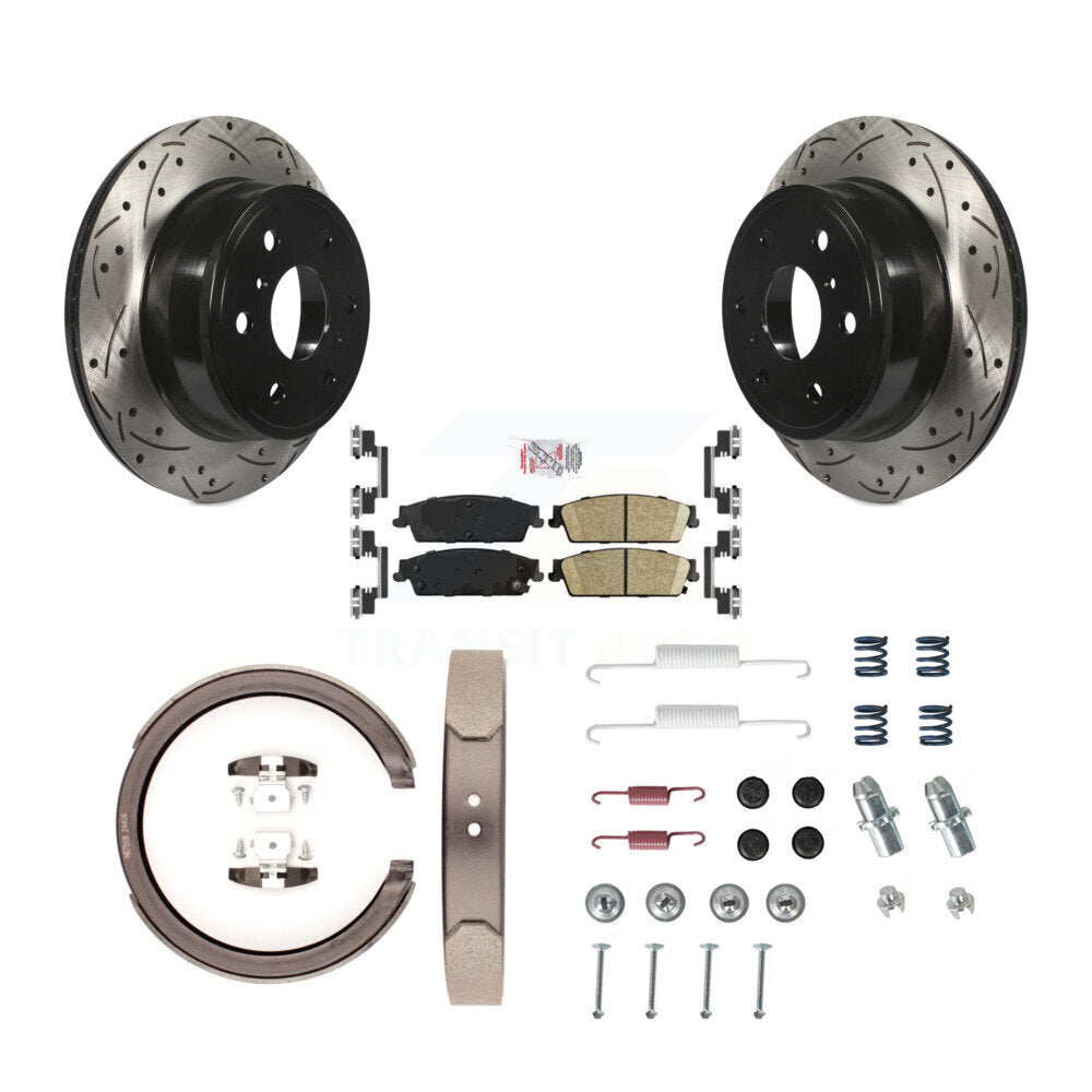 Rear Disc Drilled & Slotted Rotors Ceramic Pads Parking Shoes Hardware Kit For GMC Sierra KDA-103868