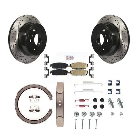 Rear Disc Drilled & Slotted Rotors Ceramic Pads Parking Shoes Hardware Kit For GMC Sierra KDA-103868