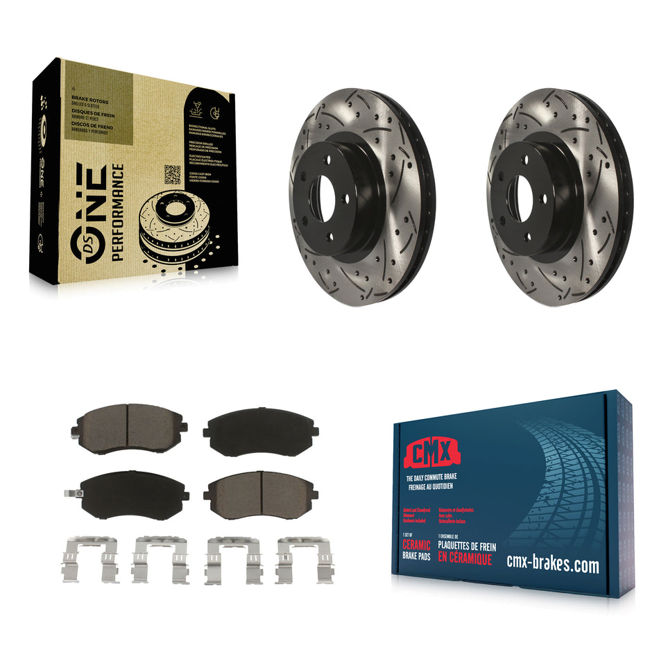 Front Coated Drilled Slotted Disc Brake Rotors And Ceramic Pads Kit For Subaru Impreza Legacy Saab 9-2X KDC-100009