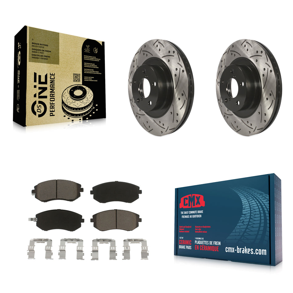 Front Coated Drilled Slotted Disc Brake Rotors And Ceramic Pads Kit For Subaru Outback Forester Legacy Impreza Baja Saab 9-2X KDC-100010
