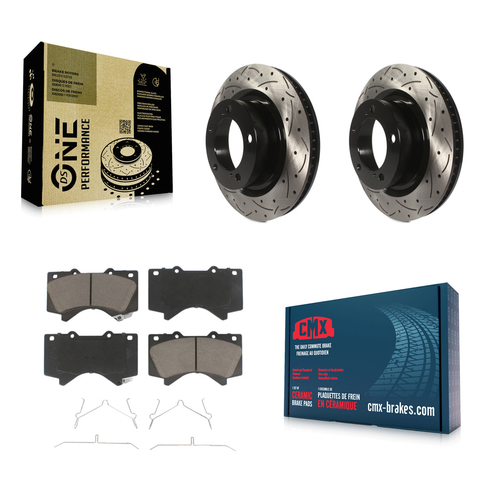 Front Coated Drilled Slotted Disc Brake Rotors And Ceramic Pads Kit For Toyota Tundra Sequoia Lexus LX570 Land Cruiser KDC-100013