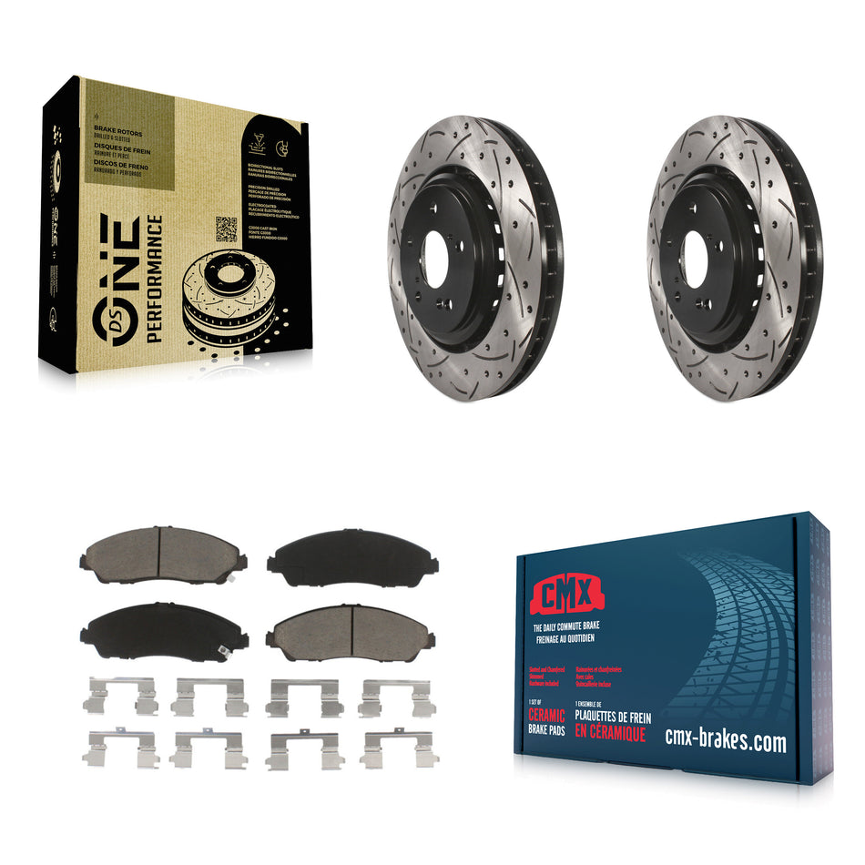 Front Coated Drilled Slotted Disc Brake Rotors And Ceramic Pads Kit For 2014-2016 Acura MDX KDC-100014