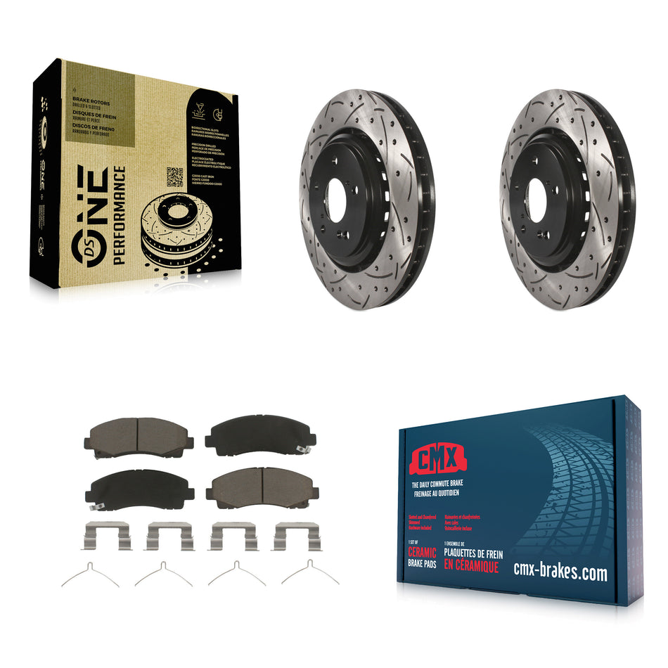 Front Coated Drilled Slotted Disc Brake Rotors And Ceramic Pads Kit For 2015-2020 Acura TLX KDC-100015