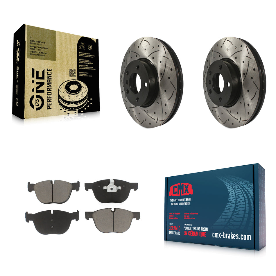 Front Coated Drilled Slotted Disc Brake Rotors And Ceramic Pads Kit For BMW X5 X6 KDC-100018
