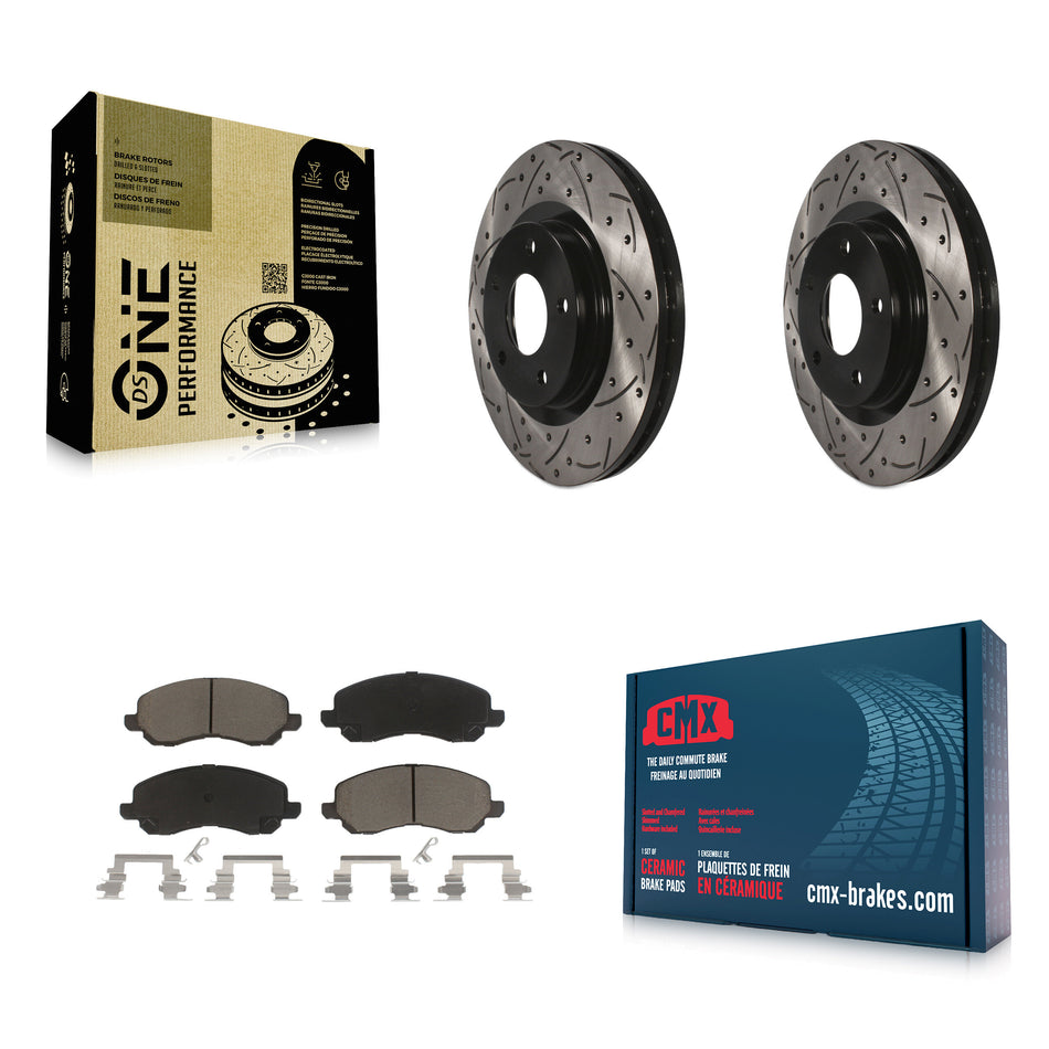 Front Coated Drilled Slotted Disc Brake Rotors And Ceramic Pads Kit For Jeep Dodge Patriot Mitsubishi Chrysler Compass Avenger 200 Caliber Outlander Sport Sebring Lancer RVR KDC-100025