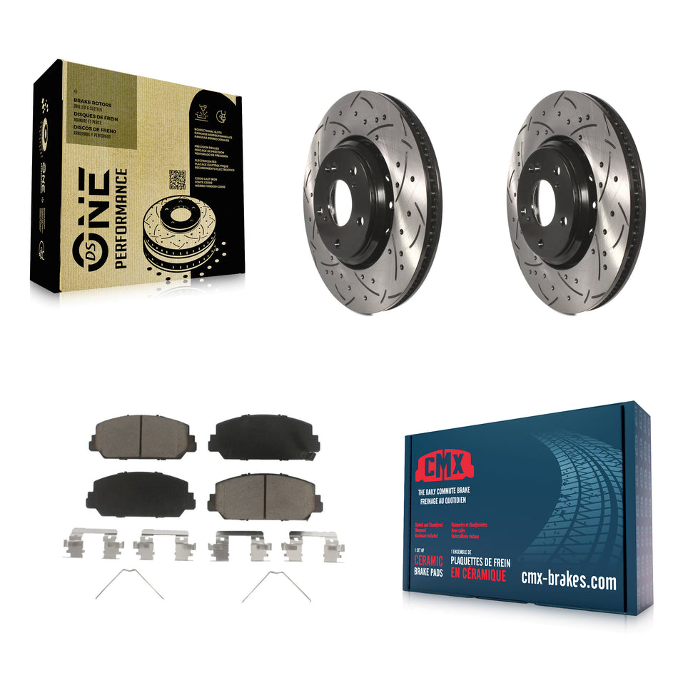 Front Coated Drilled Slotted Disc Brake Rotors And Ceramic Pads Kit For Honda Civic Accord Acura ILX KDC-100026