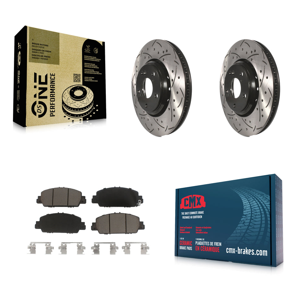 Front Coated Drilled Slotted Disc Brake Rotors And Ceramic Pads Kit For 2017 Honda Accord Hybrid EX-L Touring KDC-100027