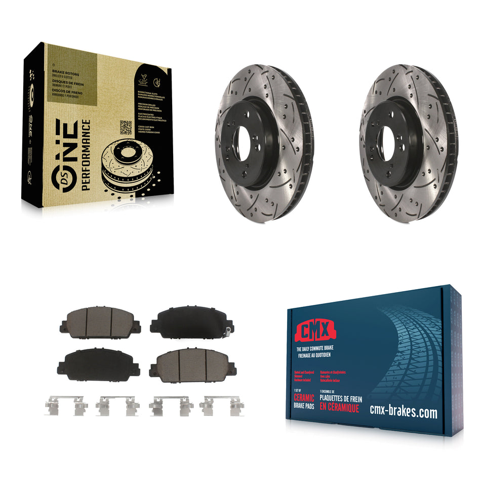 Front Coated Drilled Slotted Disc Brake Rotors And Ceramic Pads Kit For Honda Accord KDC-100028