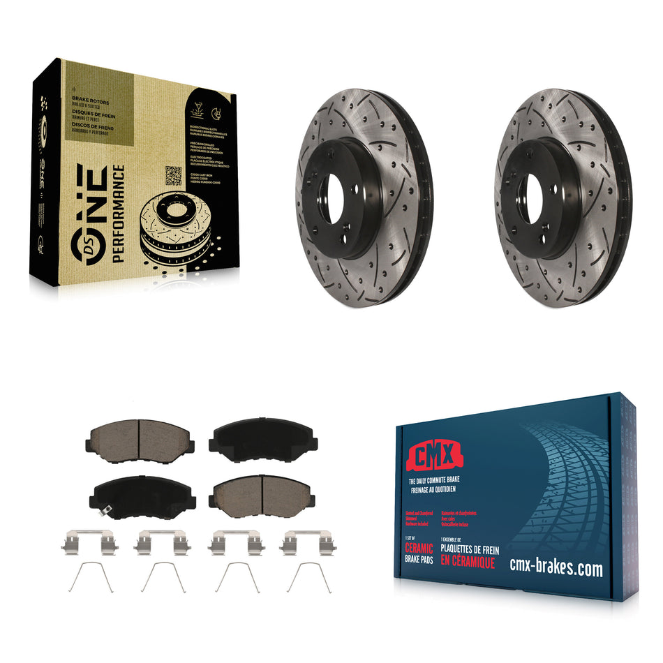 Front Coated Drilled Slotted Disc Brake Rotors And Ceramic Pads Kit For Honda Accord Civic Element Fit Acura ILX CR-Z KDC-100029