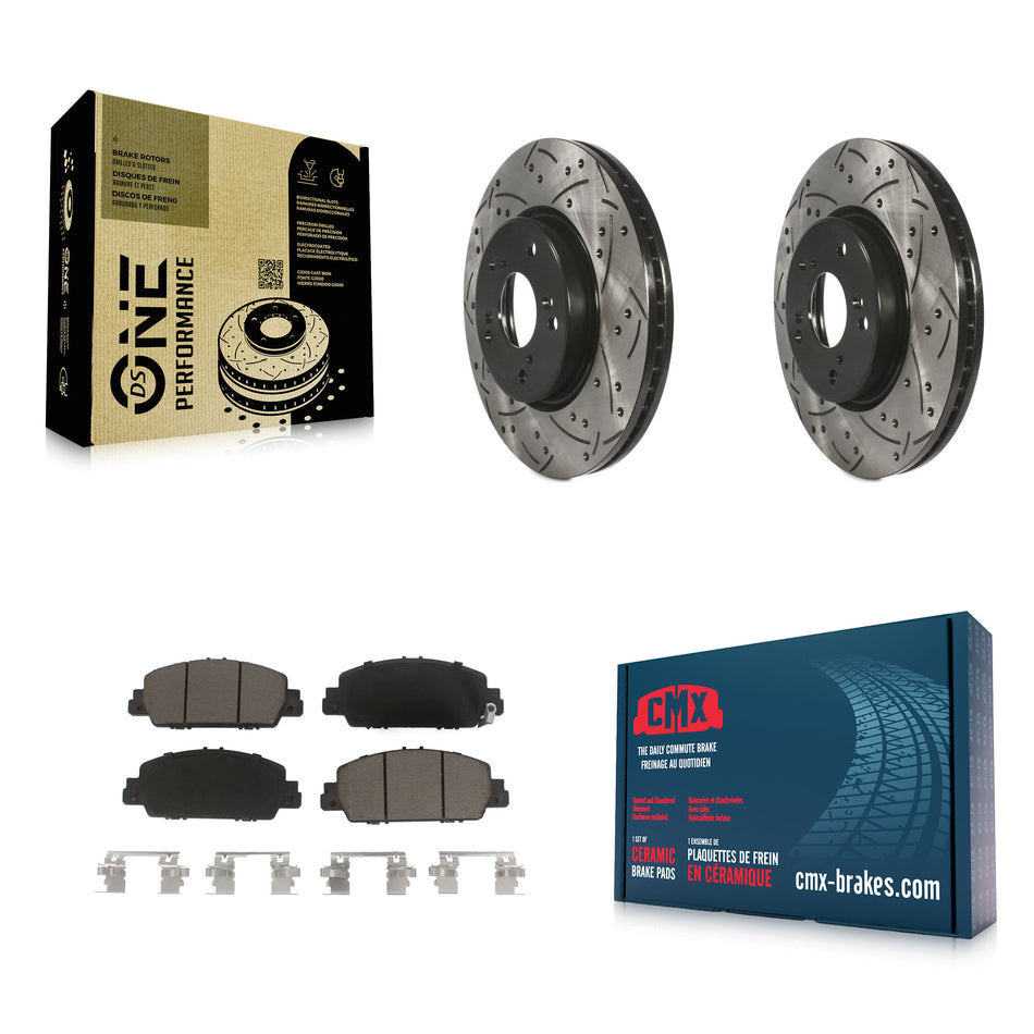 Front Coated Drilled Slotted Disc Brake Rotors And Ceramic Pads Kit For Honda Accord HR-V KDC-100030