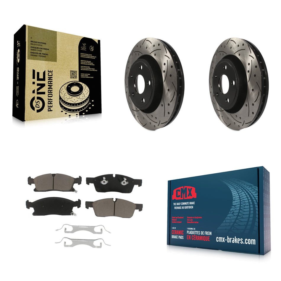 Front Coated Drilled Slotted Disc Brake Rotors And Ceramic Pads Kit For Jeep Grand Cherokee Dodge Durango WK KDC-100032