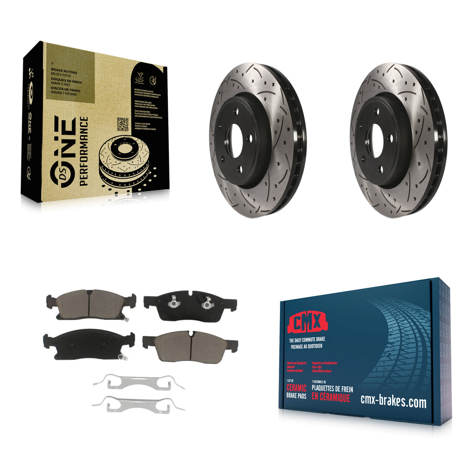 Front Coated Drilled Slotted Disc Brake Rotors And Ceramic Pads Kit For Jeep Grand Cherokee Dodge Durango KDC-100033