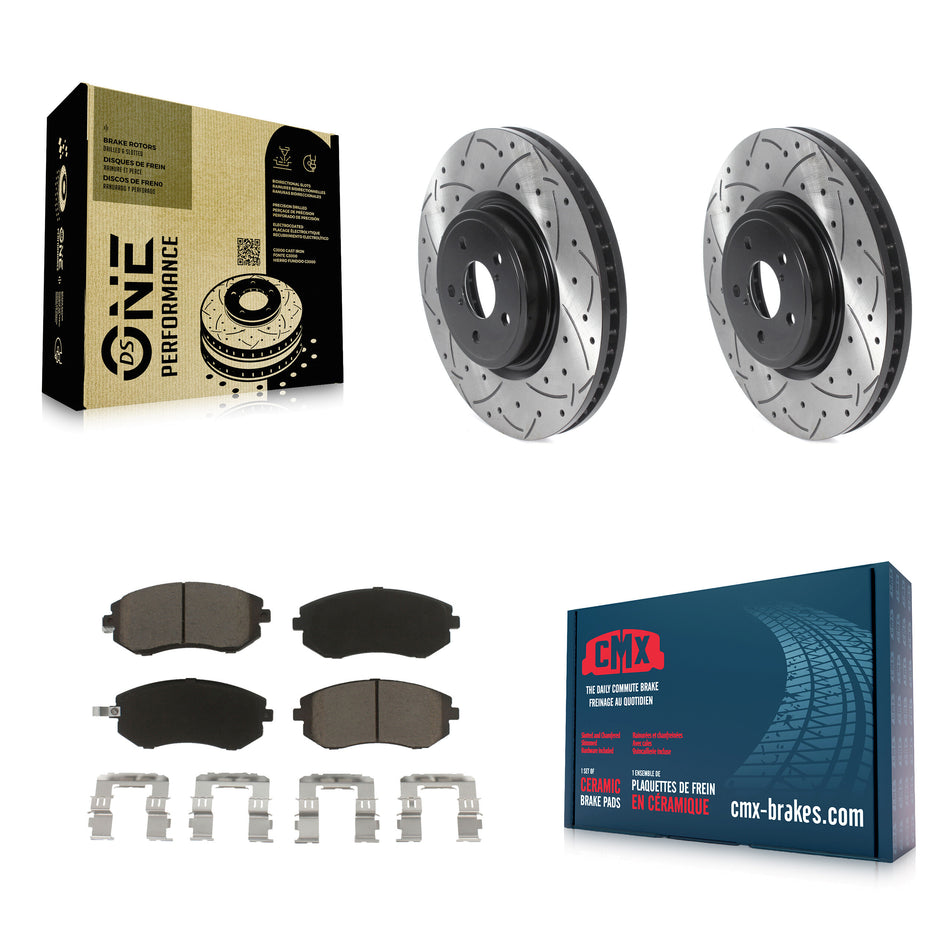 Front Coated Drilled Slotted Disc Brake Rotors And Ceramic Pads Kit For Subaru Legacy KDC-100036