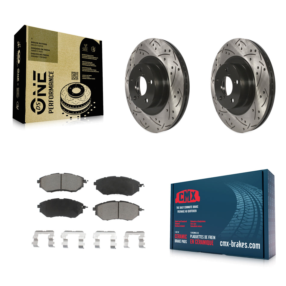 Front Coated Drilled Slotted Disc Brake Rotors And Ceramic Pads Kit For 2009 Subaru Legacy 3.0 R with 3.0L With 292mm Diameter Rotor KDC-100037