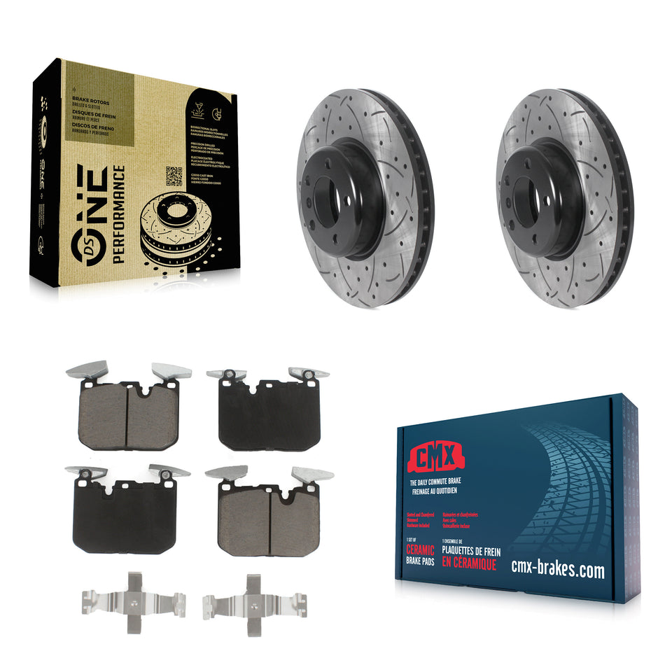 Front Coated Drilled Slotted Disc Brake Rotors And Ceramic Pads Kit For BMW 328i 428i 330i xDrive 335i Gran Coupe 228i 440i 340i M240i 435i ActiveHybrid 3 GT KDC-100040