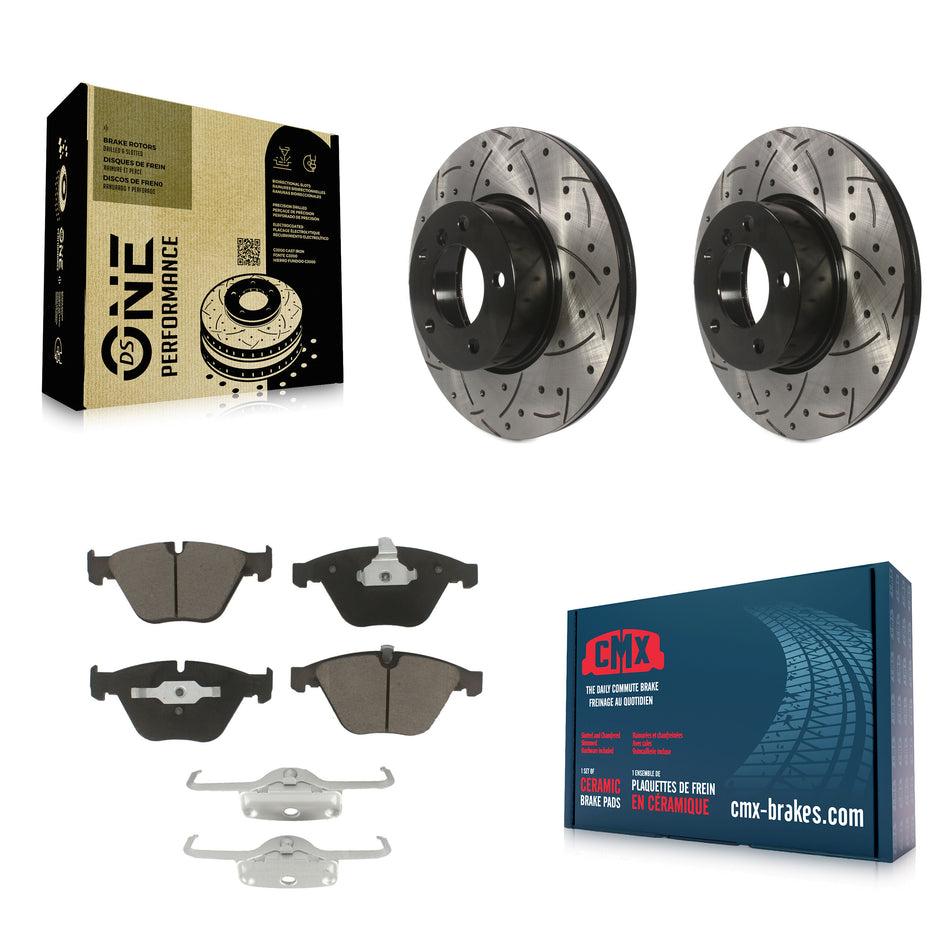 Front Coated Drilled Slotted Disc Brake Rotors And Ceramic Pads Kit For BMW 328i xDrive X1 328xi 323i KDC-100041