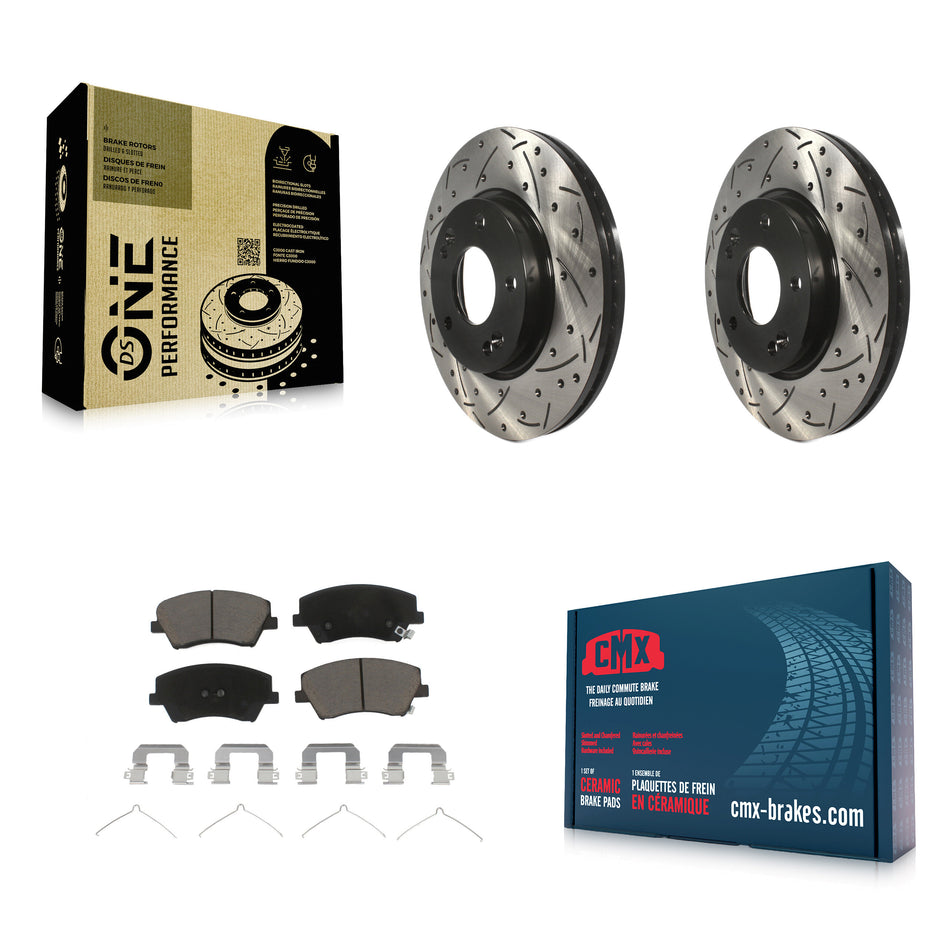 Front Coated Drilled Slotted Disc Brake Rotors And Ceramic Pads Kit For Hyundai Elantra KDC-100043