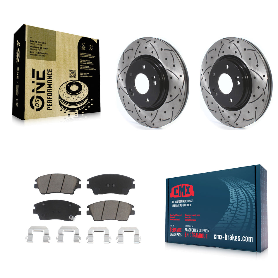 Front Coated Drilled Slotted Disc Brake Rotors And Ceramic Pads Kit For Hyundai Elantra Tucson Kia Sportage KDC-100044