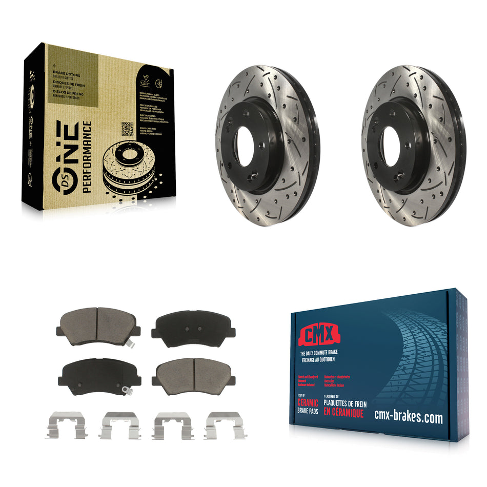 Front Coated Drilled Slotted Disc Brake Rotors And Ceramic Pads Kit For Hyundai Elantra Kia Forte Veloster GT Forte5 Coupe Koup KDC-100045