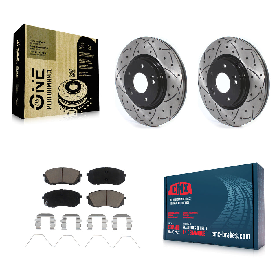 Front Coated Drilled Slotted Disc Brake Rotors And Ceramic Pads Kit For Kia Soul Hyundai Kona Elantra GT Veloster Forte Seltos KDC-100049