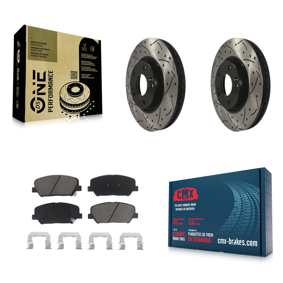 Front Coated Drilled Slotted Disc Brake Rotors And Ceramic Pads Kit For Hyundai Veloster Kia Forte Koup KDC-100052