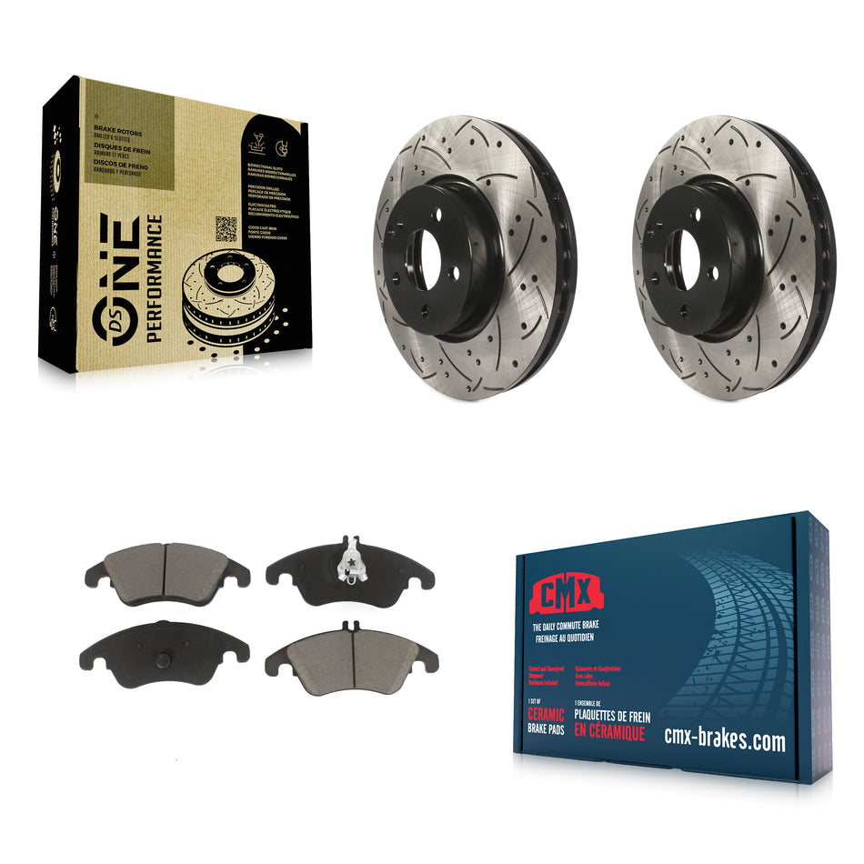 Front Coated Drilled Slotted Disc Brake Rotors And Ceramic Pads Kit For Mercedes-Benz E350 C300 C350 E400 E250 SLC300 KDC-100057