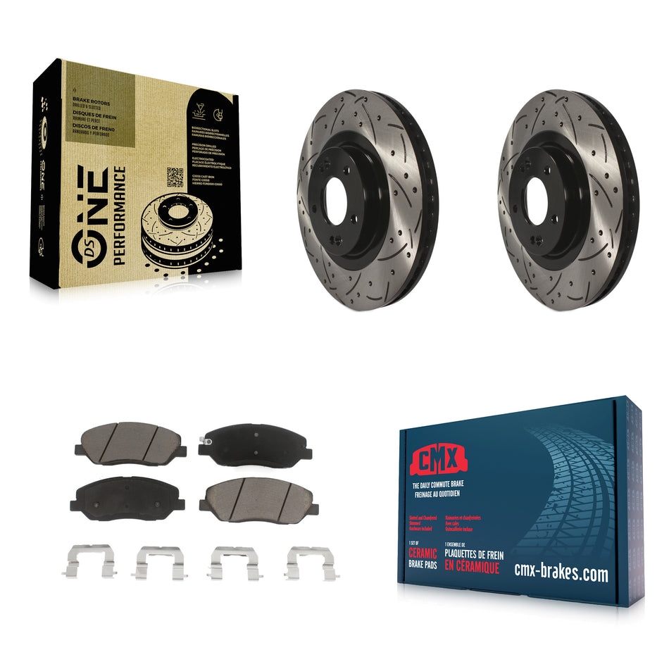 Front Coated Drilled Slotted Disc Brake Rotors And Ceramic Pads Kit For 2013-2016 Hyundai Santa Fe XL 3.3L KDC-100061