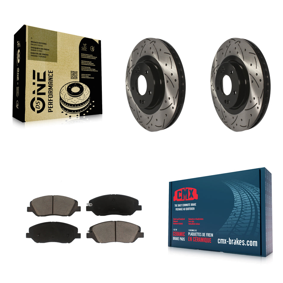 Front Coated Drilled Slotted Disc Brake Rotors And Ceramic Pads Kit For Hyundai Santa Fe XL KDC-100062