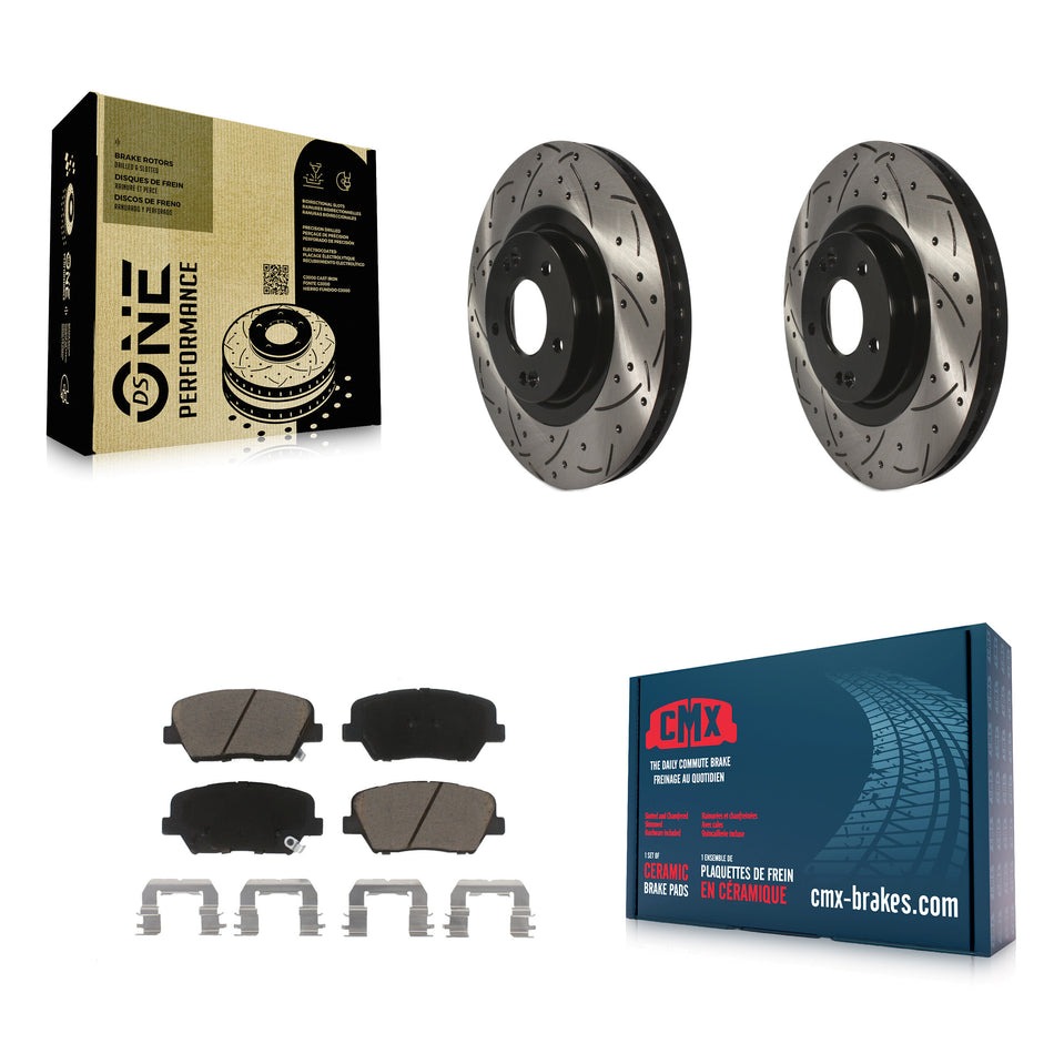 Front Coated Drilled Slotted Disc Brake Rotors And Ceramic Pads Kit For Kia Sorento Hyundai Santa Fe Sport KDC-100063