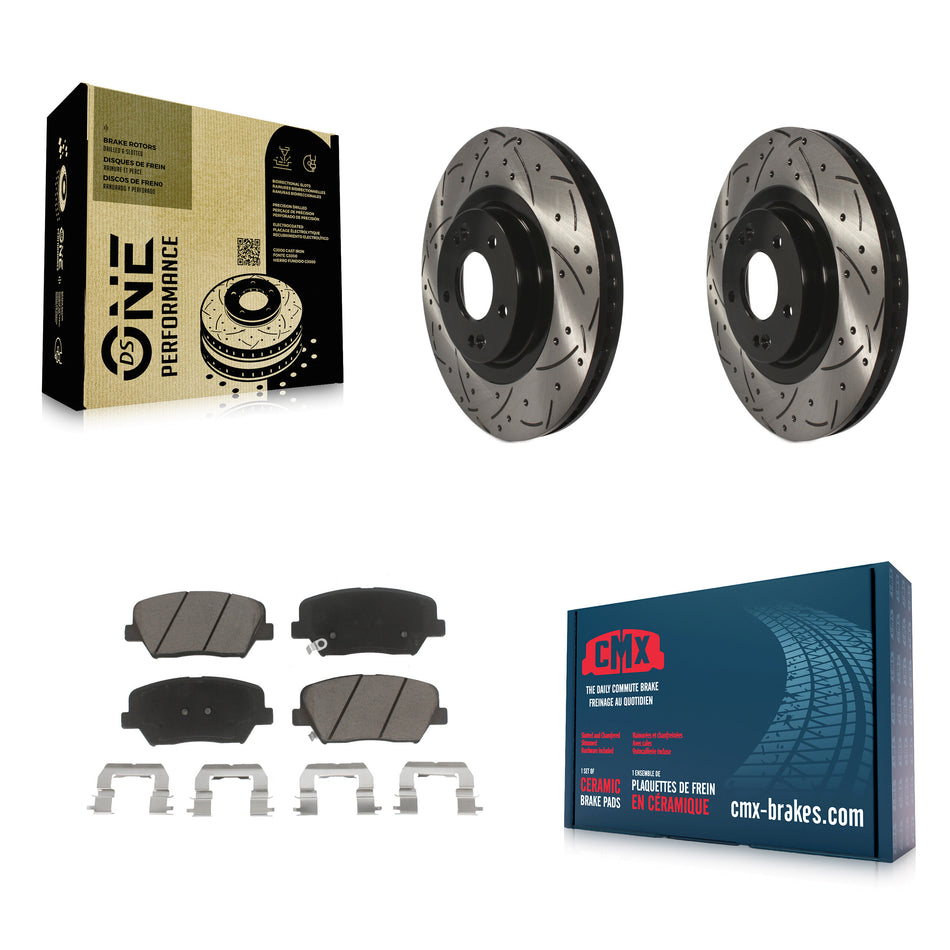 Front Coated Drilled Slotted Disc Brake Rotors And Ceramic Pads Kit For Hyundai Santa Fe Sport Kia Sorento KDC-100064
