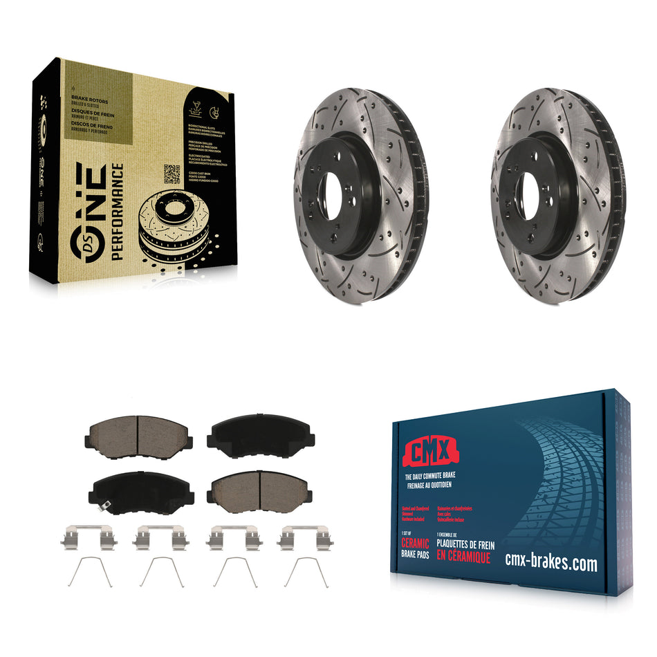 Front Coated Drilled Slotted Disc Brake Rotors And Ceramic Pads Kit For 2015 Honda Civic EX with Manual transmission KDC-100066