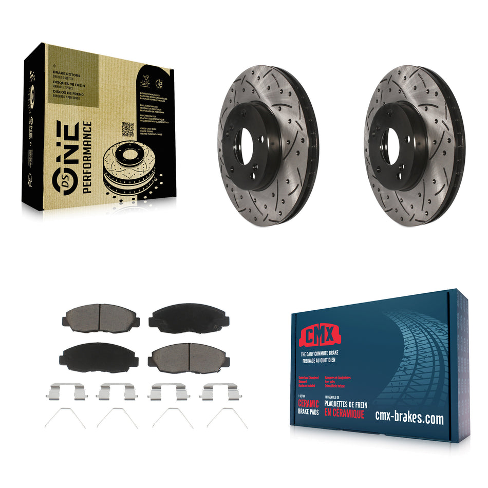 Front Coated Drilled Slotted Disc Brake Rotors And Ceramic Pads Kit For 2014-2015 Honda Civic Touring KDC-100067