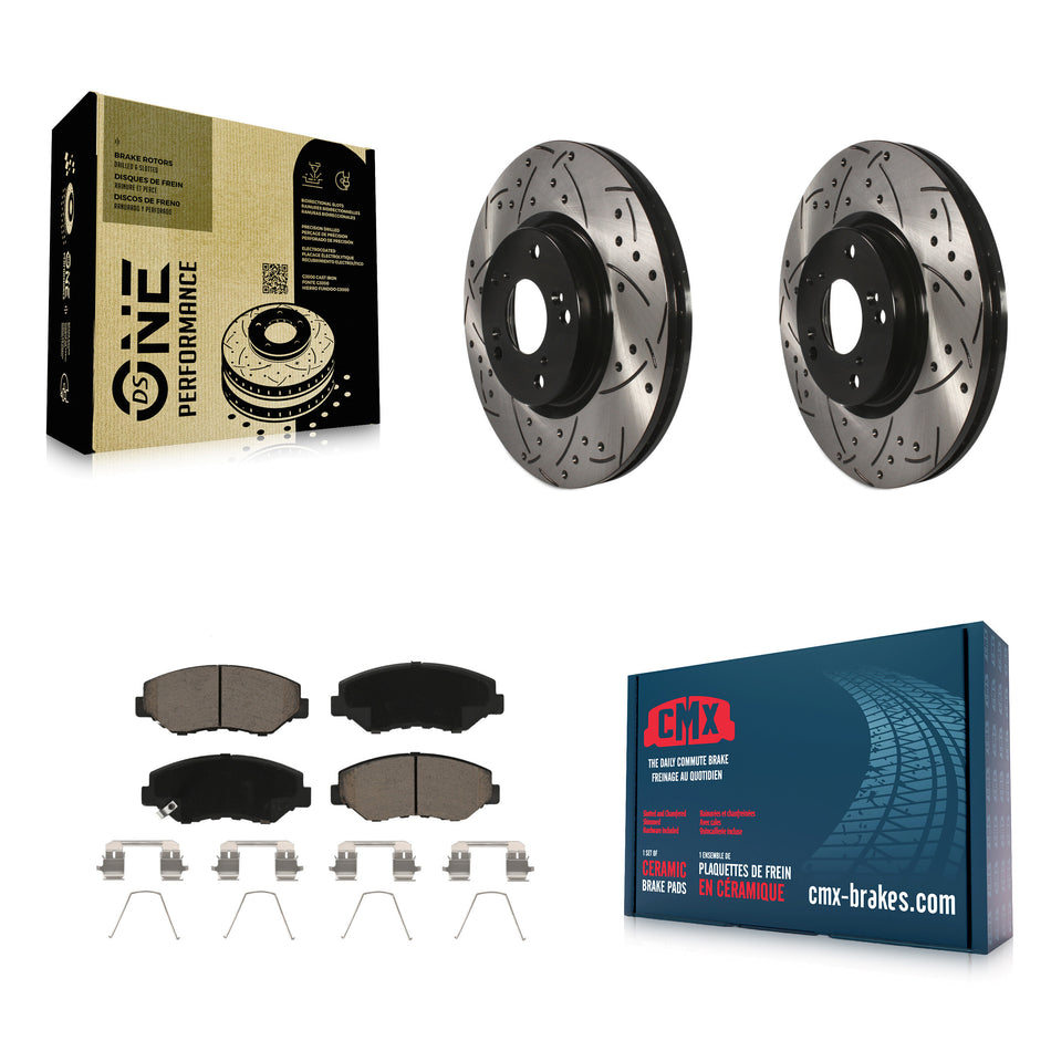 Front Coated Drilled Slotted Disc Brake Rotors And Ceramic Pads Kit For Honda Civic CR-V Acura ILX KDC-100068