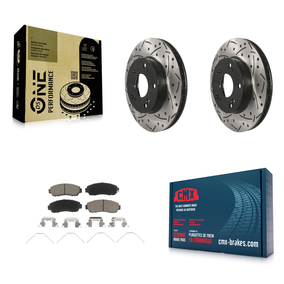 Front Coated Drilled Slotted Disc Brake Rotors And Ceramic Pads Kit For 2015 Honda Civic LX SE with Manual transmission KDC-100069