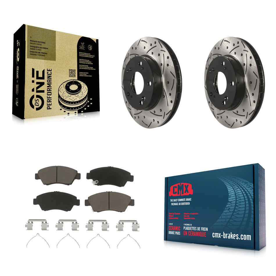 Front Coated Drilled Slotted Disc Brake Rotors And Ceramic Pads Kit For Honda Civic Acura ILX KDC-100070