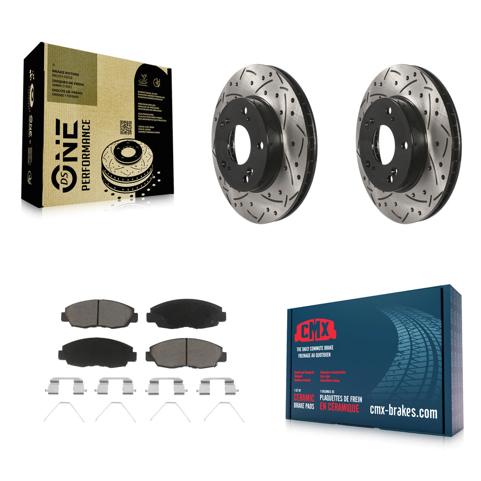 Front Coated Drilled Slotted Disc Brake Rotors And Ceramic Pads Kit For Honda Civic KDC-100071