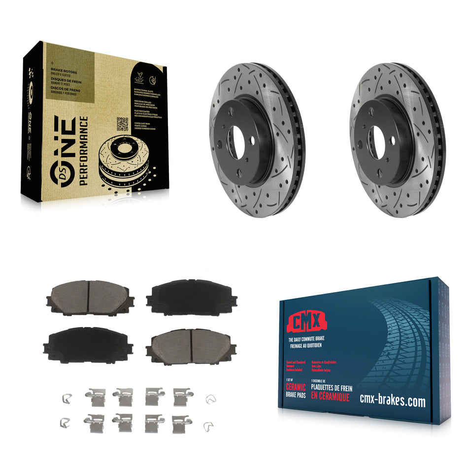 Front Coated Drilled Slotted Disc Brake Rotors And Ceramic Pads Kit For Toyota Yaris Prius C Scion iQ KDC-100072