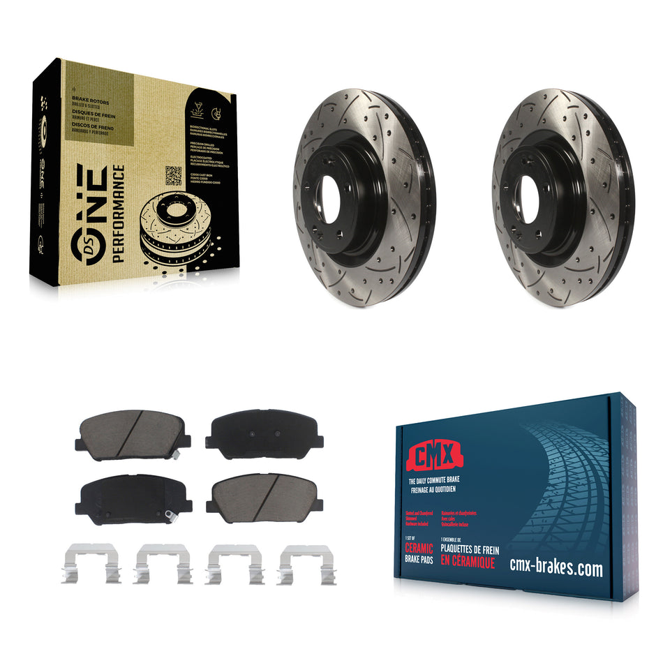 Front Coated Drilled Slotted Disc Brake Rotors And Ceramic Pads Kit For Hyundai Genesis Coupe KDC-100074