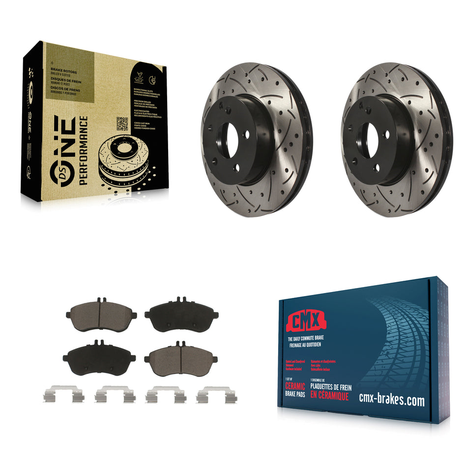 Front Coated Drilled Slotted Disc Brake Rotors And Ceramic Pads Kit For Mercedes-Benz C300 C250 C230 KDC-100075