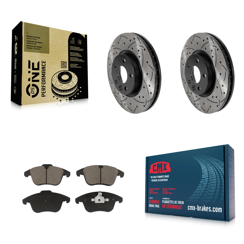 Front Coated Drilled Slotted Disc Brake Rotors And Ceramic Pads Kit For Volvo S60 XC70 S80 Land Rover Range Evoque V60 V70 KDC-100077