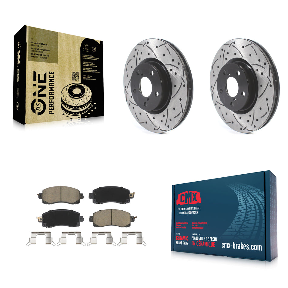 Front Coated Drilled Slotted Disc Brake Rotors And Ceramic Pads Kit For 2017-2021 Subaru Impreza With 276mm Diameter Rotor KDC-100081