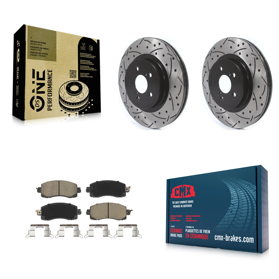 Front Coated Drilled Slotted Disc Brake Rotors And Ceramic Pads Kit For Subaru Crosstrek Impreza KDC-100082