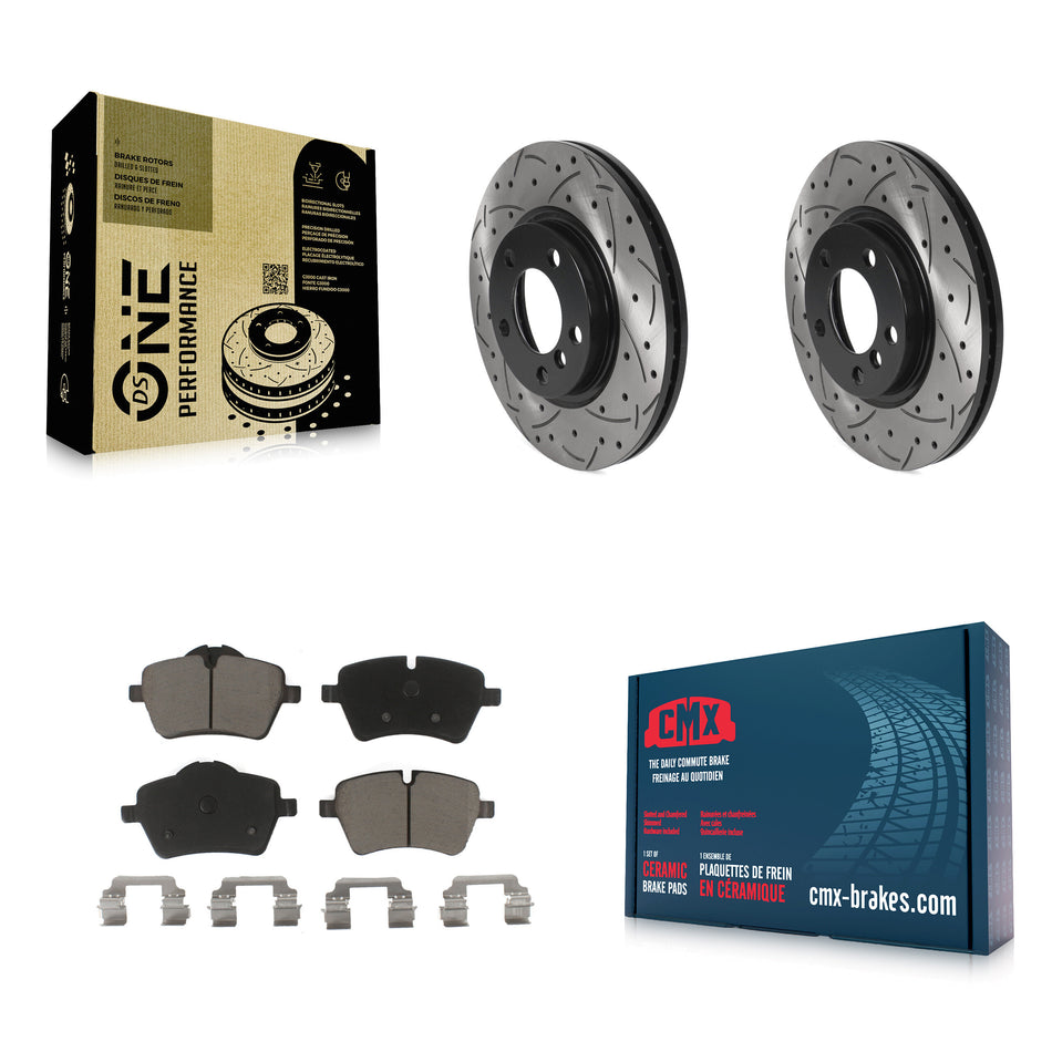 Front Coated Drilled Slotted Disc Brake Rotors And Ceramic Pads Kit For Mini Cooper Countryman Paceman KDC-100083