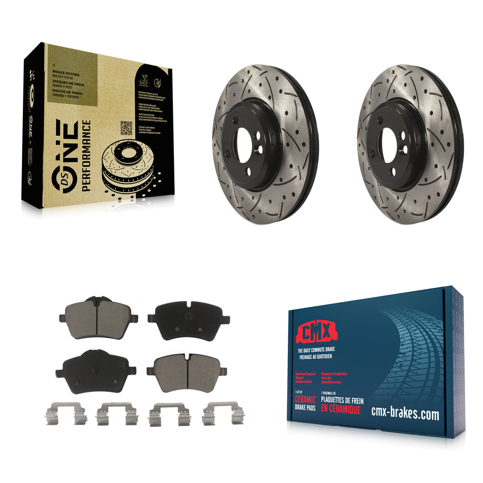 Front Coated Drilled Slotted Disc Brake Rotors And Ceramic Pads Kit For Mini Cooper Countryman KDC-100084